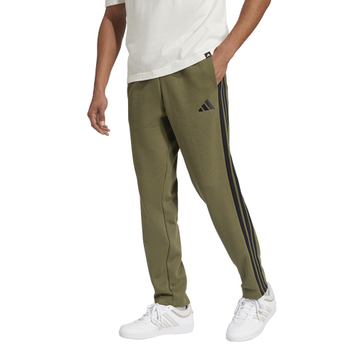adidas Essentials 3-Stripes Fleece Open Hem Pants - adidas Black/Olive Strata