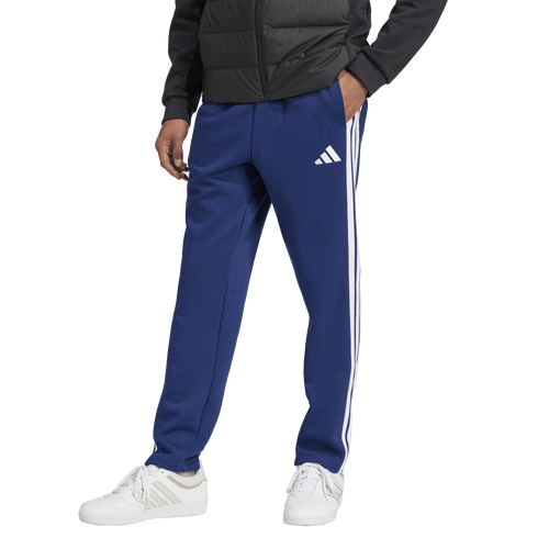 adidas Essentials 3-Stripes Fleece Open Hem Pants - adidas White/Dark Blue