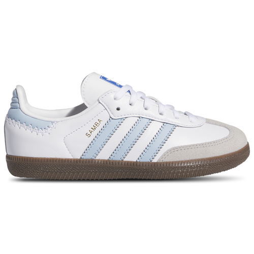 

Boys Preschool adidas Originals adidas Originals Samba Original - Boys' Preschool Shoe White/Brown/Blue Size 01.0