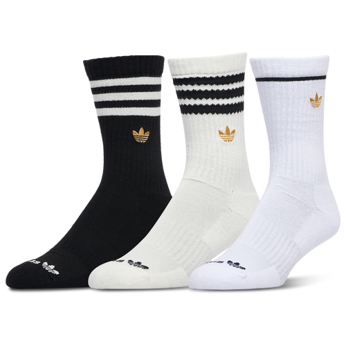 

adidas Originals adidas Originals 3 Stripe Crew Socks - Adult Black/Off White/Gold Metallic Size L