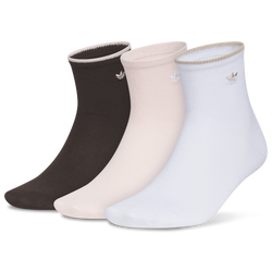 Women's - adidas Originals Luna High Quarter Socks 3-Pack - Aurora Coffee Brown/White/Sandy Pink