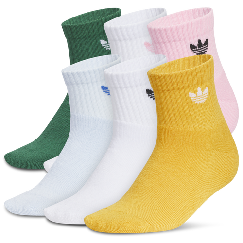  - adidas Originals Trefoil 2.0 Quarter Socks 6-Pack - Collegiate Green/Crystal Sky Blue Light Pink