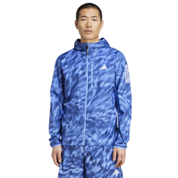 Men's - adidas Own The Run Allover Print Jacket - Blue Fusion/Dark Blue