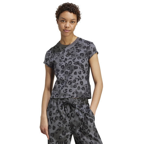 WOMENS - adidas 3-Stripes Animal Printed T-Shirt - Multicolor/Grey