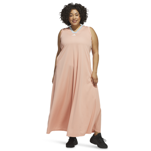 WOMENS - adidas Tiro 3-Stripes Long Dress - Ambient Blush/White