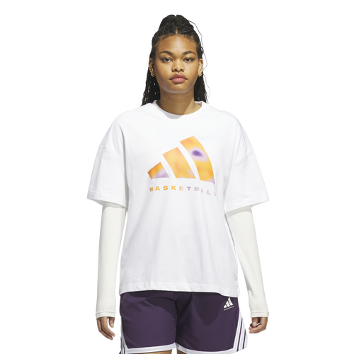 WOMENS - adidas Geothermal Logo Basketball T-Shirt - White/Semi Lucid Red