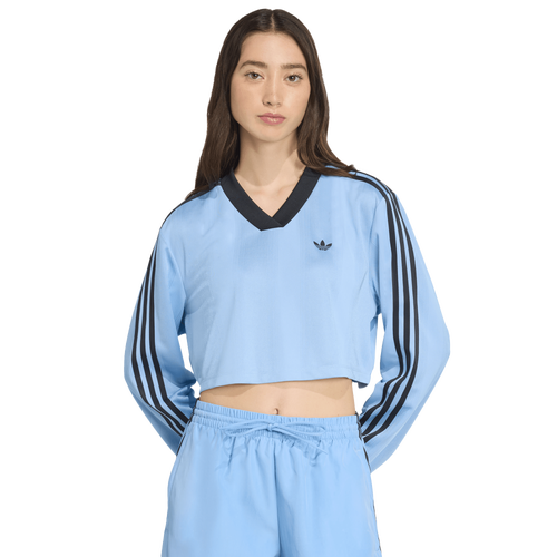 WOMENS - adidas Jacquard Long Sleeve T-Shirt - Ash Blue/Black