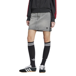 Women's - adidas Denim Mini Skirt - Washed Grey Denim/Black