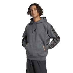 Men's - adidas Essentials 3-Stripes Fleece Hoodie - Dark Grey Heather/Black