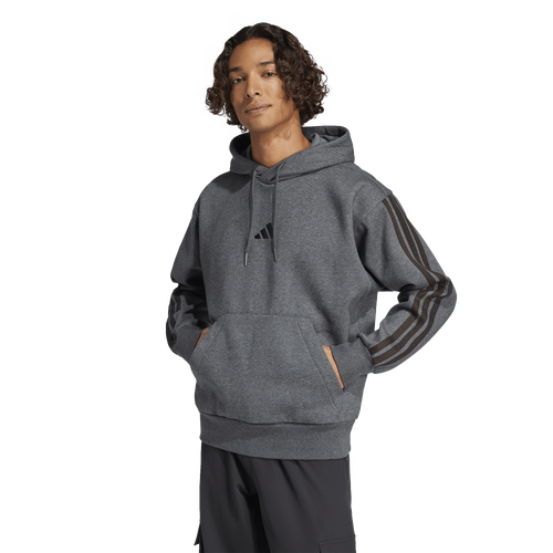 MENS - adidas Essentials 3-Stripes Fleece Hoodie - Dark Grey Heather/Black