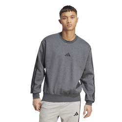 Men's - adidas Essentials 3-Stripes Fleece Sweatshirt - Dark Grey Heather/Black