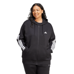 Women's - adidas Essentials 3-Stripe FZ Fleece Hoodie (Plus Size) - White/Black