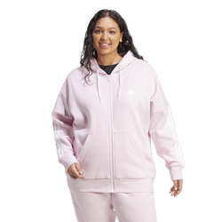 Women's - adidas Essentials 3-Stripe FZ Fleece Hoodie (Plus Size) - White/Clear Pink