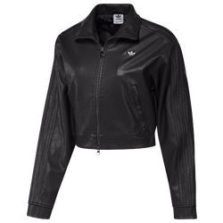 Women's - adidas Firebird Crop F/Z Leather Track Top - Utility Black/Black