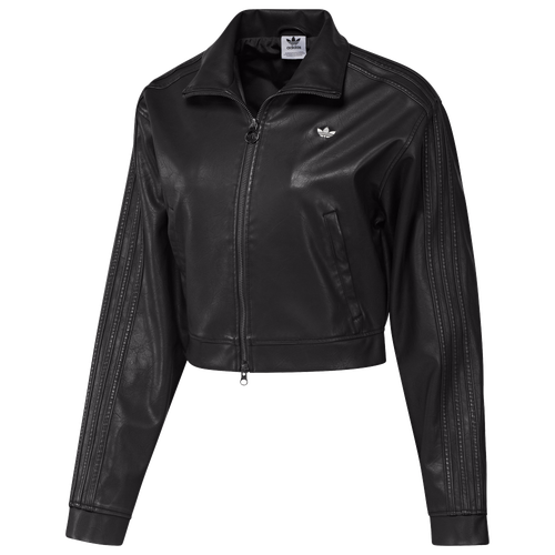 Adidas Originals Womens Adidas Firebird Crop F/z Leather Track Top In Black