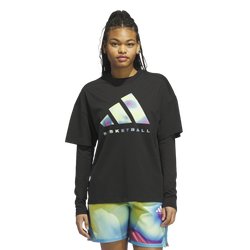 Women's - adidas Geothermal Logo Basketball T-Shirt - Black/Semi Green Spark