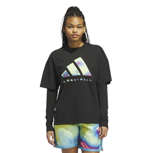 WOMENS - adidas Geothermal Logo Basketball T-Shirt - Black/Semi Green Spark