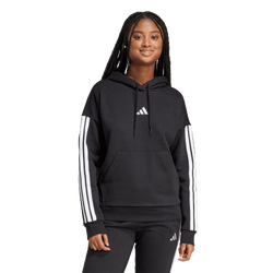 Women's - adidas Essentials 3-Stripes Fleece Hoodie - White/Black