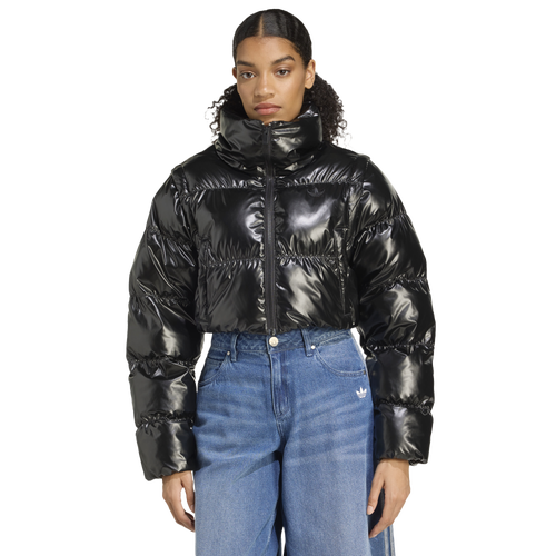 Adidas Originals Womens  Glossy 2-in-1 Cropped Puffer Jacket In Black