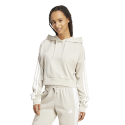 Women's - adidas Essentials 3-Stripes French Terry Cropped Hoodie - White/Wonder Alumina