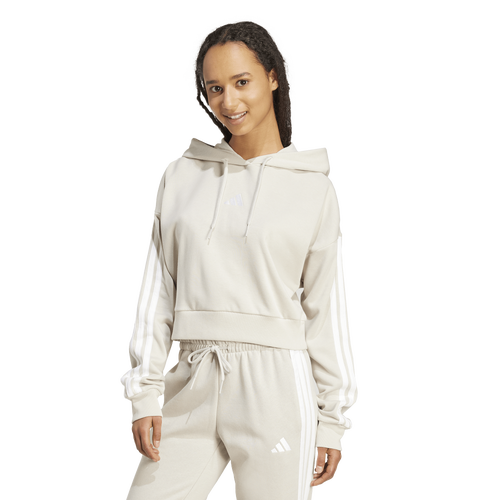 WOMENS - adidas Essentials 3-Stripes French Terry Cropped Hoodie - White/Wonder Alumina