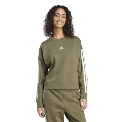 Women's - adidas Essentials 3-Stripes Fleece Sweatshirt - White/Olive Strata