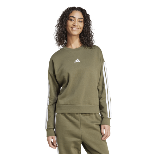  - adidas Essentials 3-Stripes Fleece Sweatshirt - White/Olive Strata