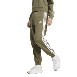 Women's - adidas Essentials 3-Stripes Fleece Loose Pants - White/Olive Strata
