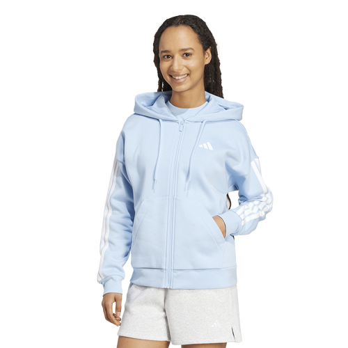 adidas Essentials 3-Stripes Full-Zip Fleece Hoodie - adidas Glow Blue/White