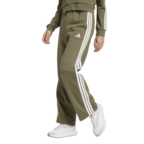 WOMENS - adidas Essentials 3-Stripes Open Hem Fleece Pants - Olive Strata/White