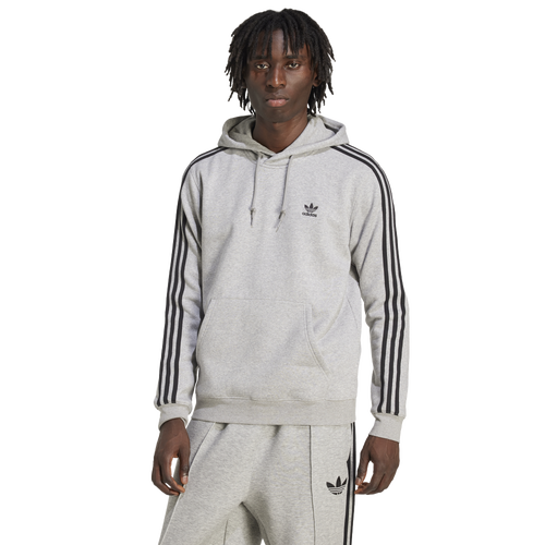 MENS - adidas Originals 3 Stripe Fleece Hoodie - Medium Grey Heather/Black