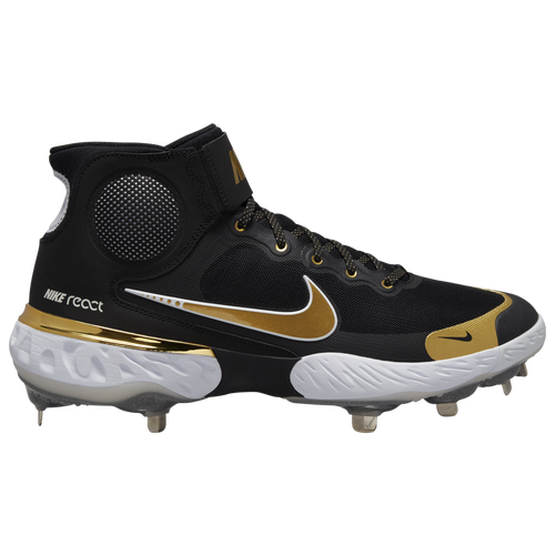 Nike Alpha Huarache Elite 3 Mid - Men's Metal Cleats Shoes - Black / Metallic Gold / White - CK0745-012