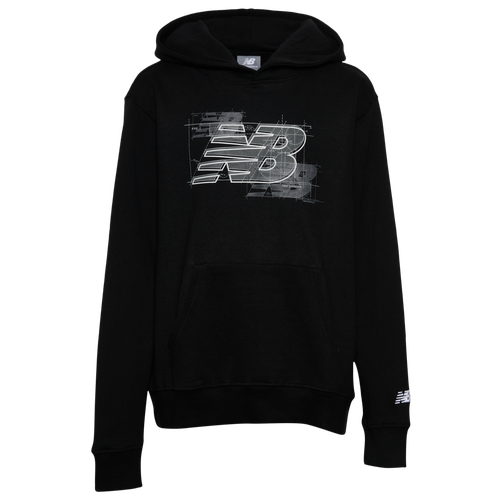 Boys New Balance Airbrush Logo Fleece Hoodie - Boys' Grade School Black/Grey Size M