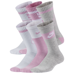 Boys' Grade School - Nike 6 Pack Cushioned Crew Socks - White/Grey/Pink