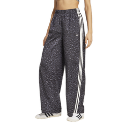 Women's - adidas Leopard Print Wide Leg Satin Pants - Carbon/Black