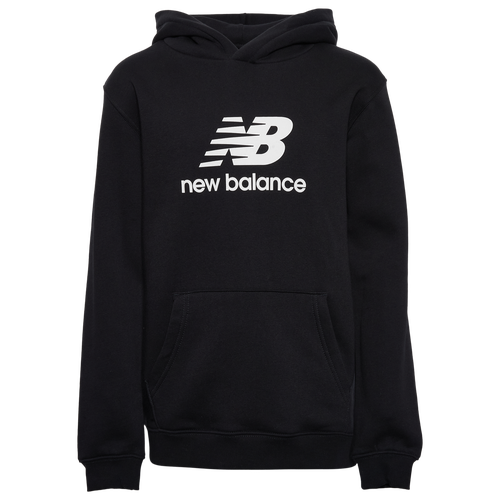 Boys New Balance Stacked Logo Hoodie - Boys' Grade School Caviar/White Size M