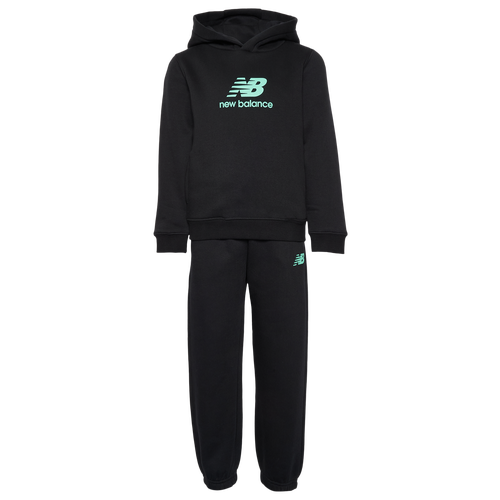 Boys Preschool New Balance Stacked Logo Fleece Set - Boys' Preschool Caviar/White Size 6