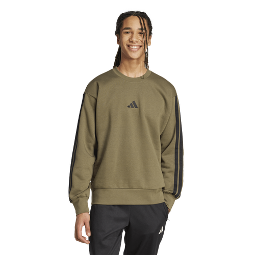 adidas Essentials 3-Stripes Fleece Sweatshirt - adidas Olive Strata/Black