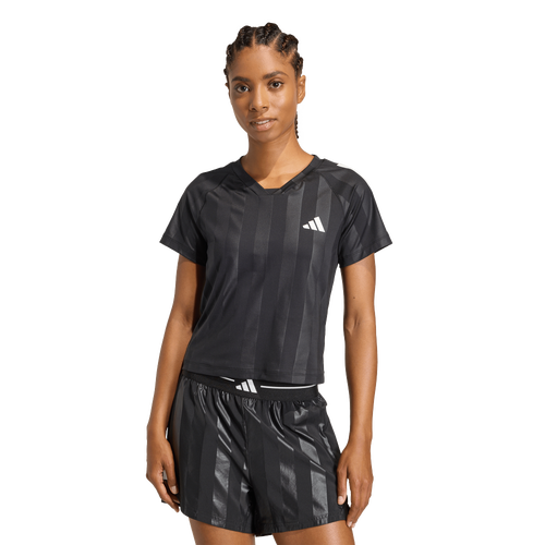 WOMENS - adidas Hyperglam 3-Stripes Emboss Training T-Shirt - Black