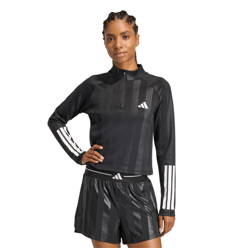  - adidas Hyperglam 3-Stripes Emboss 1/4 Zip Cover Up - Black