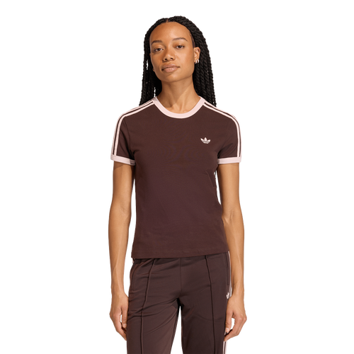 adidas Originals 3-Stripes Slim T-Shirt - adidas Aurora Coffee/Sandy Pink