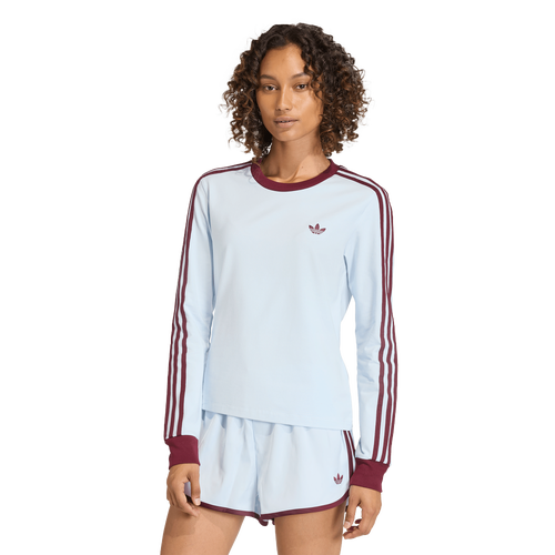 WOMENS - adidas Originals 3-Stripes Slim T-Shirt - Crystal Sky/Maroon