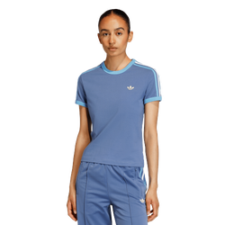 Women's - adidas Originals 3-Stripes Slim T-Shirt - Light Blue/White/Crew Blue