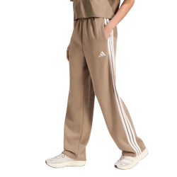 Women's - adidas Essentials 3-Stripes Open Hem Fleece Pants - Khaki/White