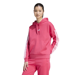 Women's - adidas Essentials 3-Stripes Fleece Hoodie - White/Power Pink