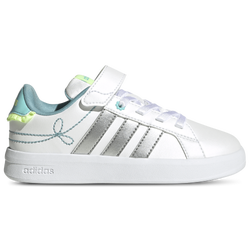 Boys' Preschool - adidas Grand Court 2.0 Elastic Laced  - Footwear White/Silver Metallic/Flash Aqua
