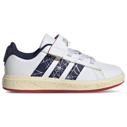 Boys' Grade School - adidas x Marvel Spider-Man Grand Court Elastic Lace - Footwear White/Dark Blue/Warm Vanilla