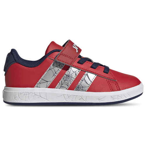 adidas x Marvel Spider-Man Grand Court Elastic Lace - Adidas Pure Ruby/Silver Metallic Dark Blue