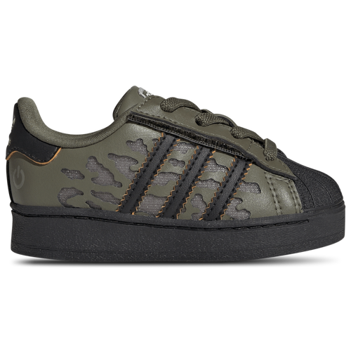 BOYS - adidas Originals Superstar LED Lights Elastic Lace - Silver Pebble/Olive Strata Core Black