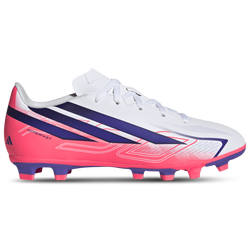 Boys' Grade School - adidas F50 Hyperfast Club FG/MG - Footwear White/Solar Purple/Solar Turbo